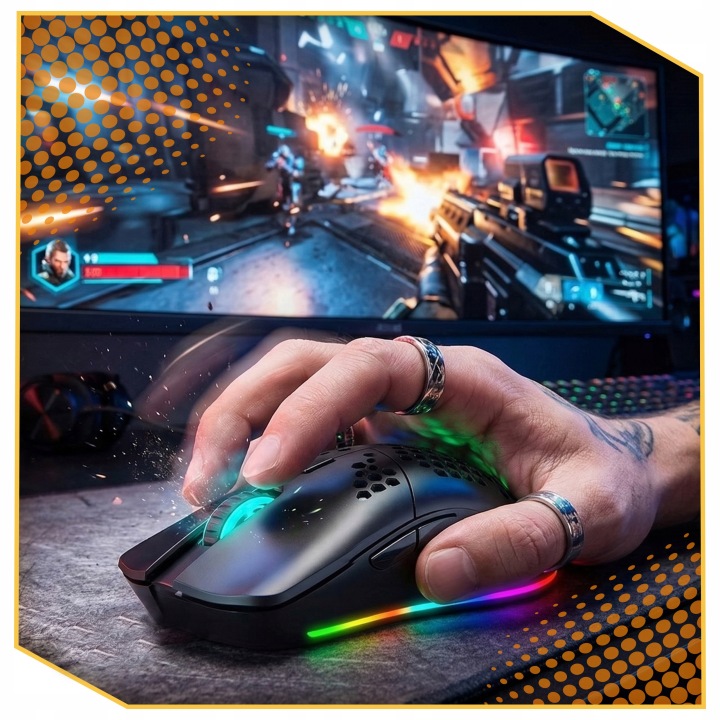 MYSZ BEZPRZEWODOWA MYSZKA GAMINGOWA Cicha Bluetooth 7 PRZYCISKÓW GIER RGB Kod producenta akumulatorowa 2.4GHz Bluetooth regulacja DPI